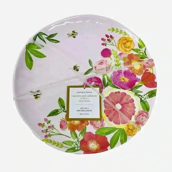 Cupcakes & Cashmere Melamine Dinner Plates 11" Spring Flowers Bees Fruit - Picture 3 of 5